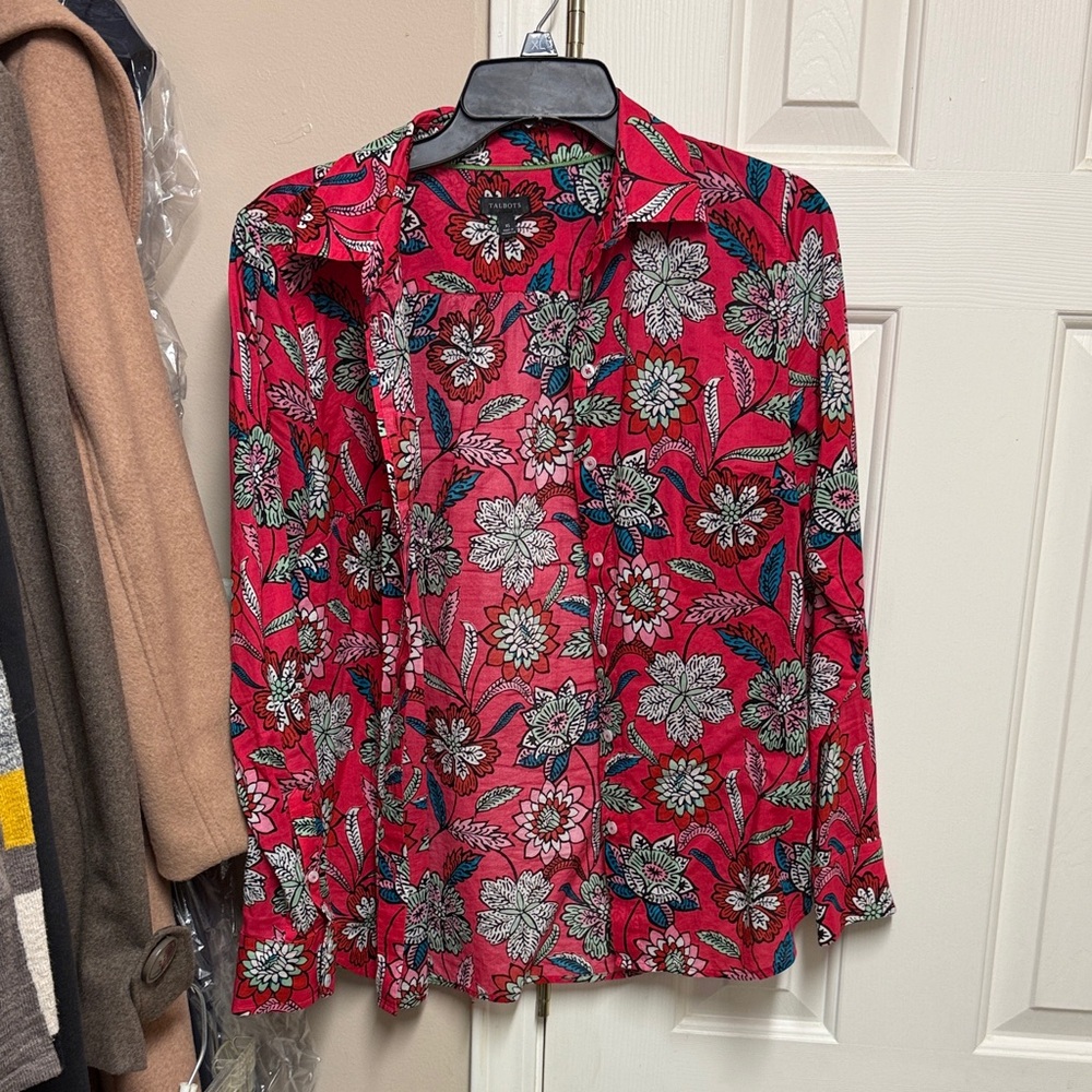 Talbots Red Floral Blouse